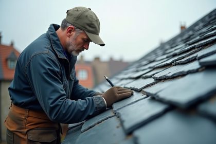 Couvreur en action sur un chantier de toiture à Nantes
