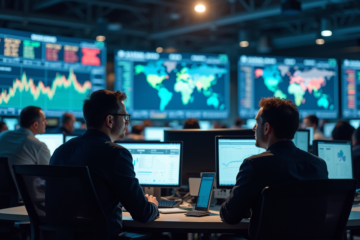 Professionnels analysant les marchés financiers sur un écran