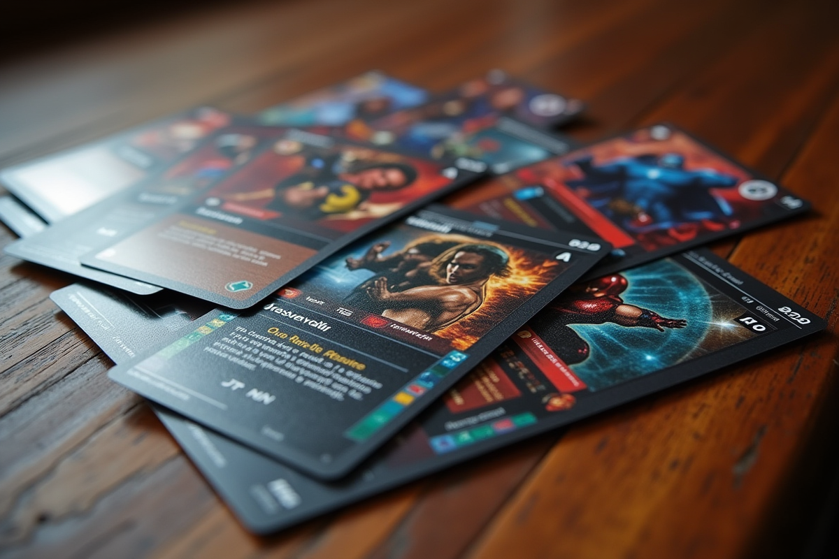 Collection de cartes Marvel éparpillées sur une surface en bois