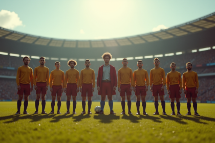 Équipe de football vintage française des années 1900 sur le terrain