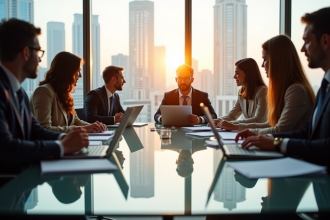 Groupe de professionnels collaborant dans un bureau moderne