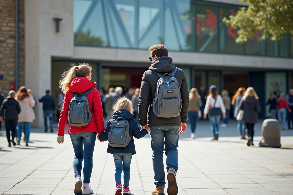 Famille avec enfants entrant à l