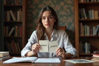 Femme en réflexion avec cartes allégorie et métaphore