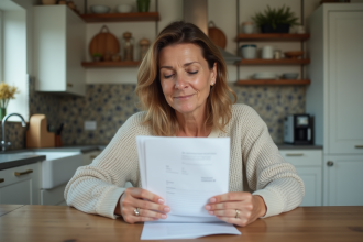 Femme lisant un courrier officiel à la maison