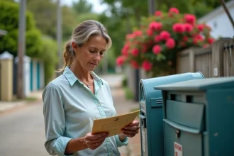 Femme mauricienne examine une lettre dans son quartier