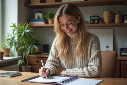 Jeune femme organisée dans son bureau à la maison