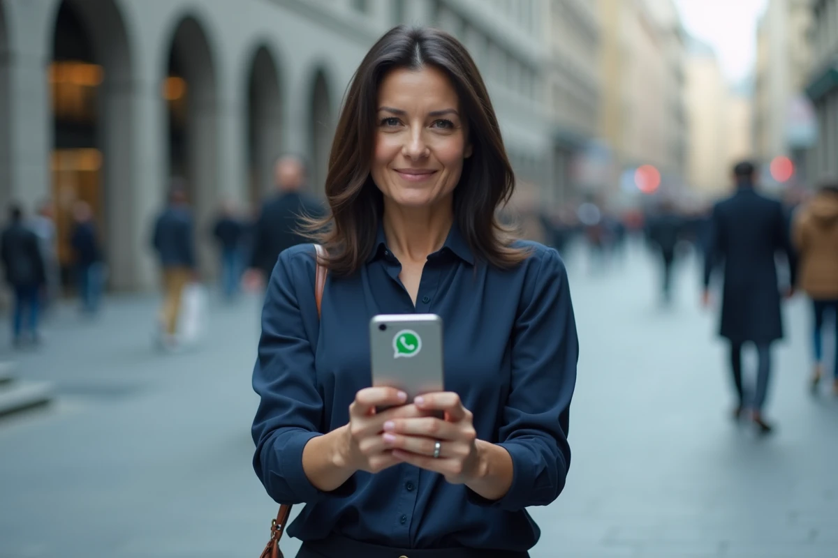 Femme urbaine montrant son téléphone dans la ville