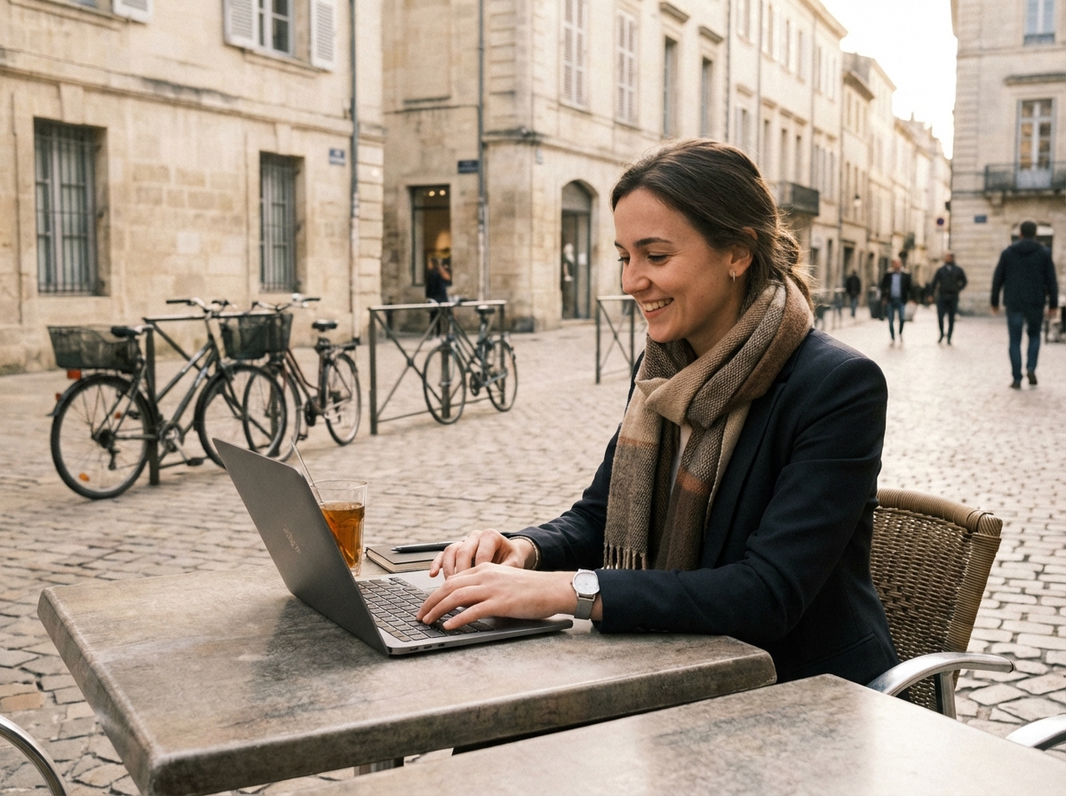 Jeune femme en terrasse de café à Montpellier