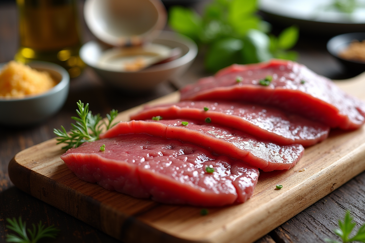 Foie de boeuf tranché avec coquillages et levure nutritionnelle