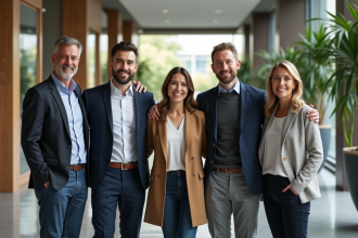 Groupe diversifié de professionnels dans un bureau moderne