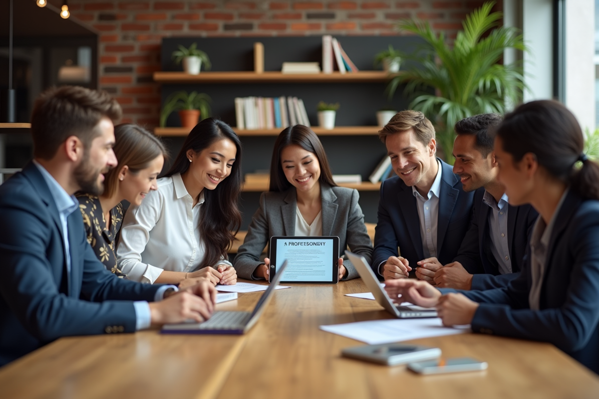 Groupe divers de professionnels en réunion dans un espace coworking
