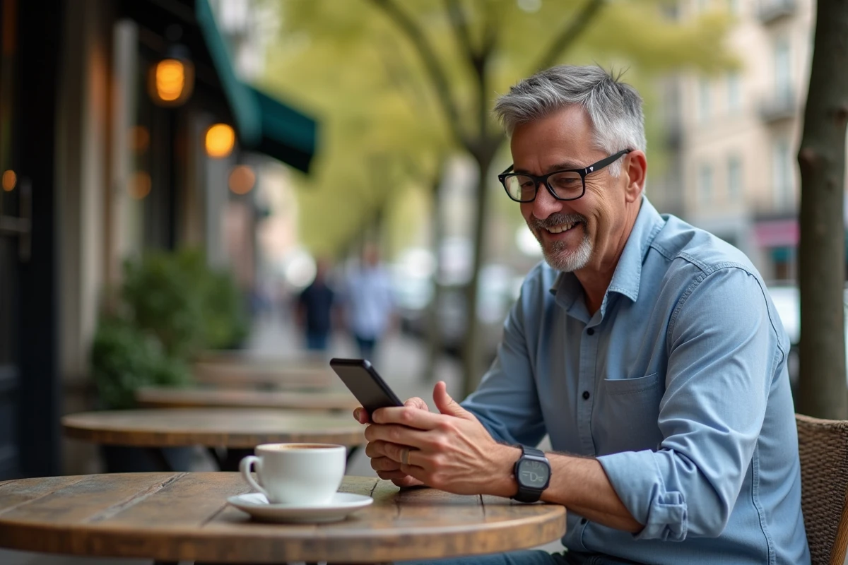 Homme seul tapant un message d