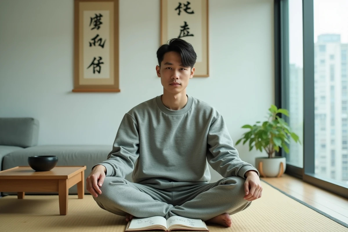 Jeune homme prenant des notes sur des proverbes chinois pour réfléchir à son orientation professionnelle