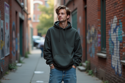 Jeune homme en streetwear vintage devant un mur graffite