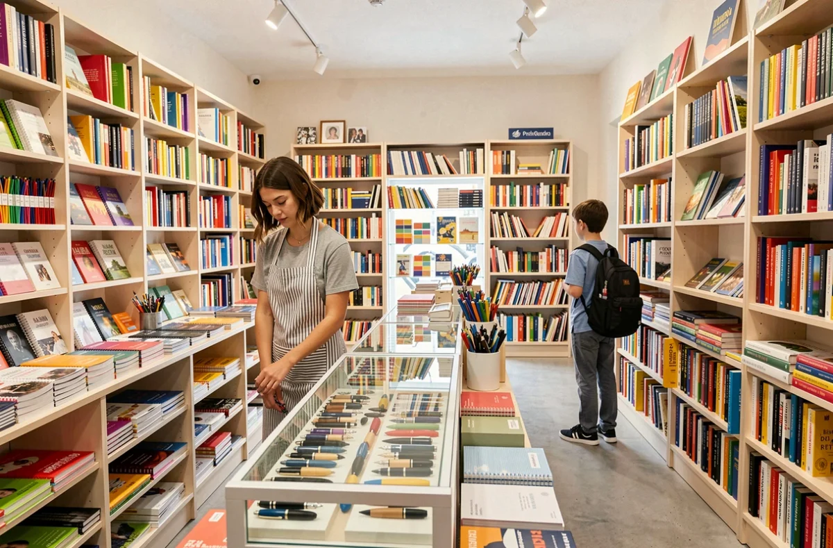 La librairie papeterie de l'enseignement à Marseille combinant livres et fournitures scolaires dans un intérieur organisé