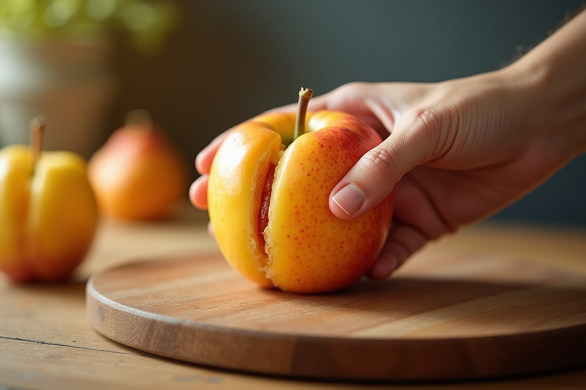 Main tenant un fruit en V au-dessus d
