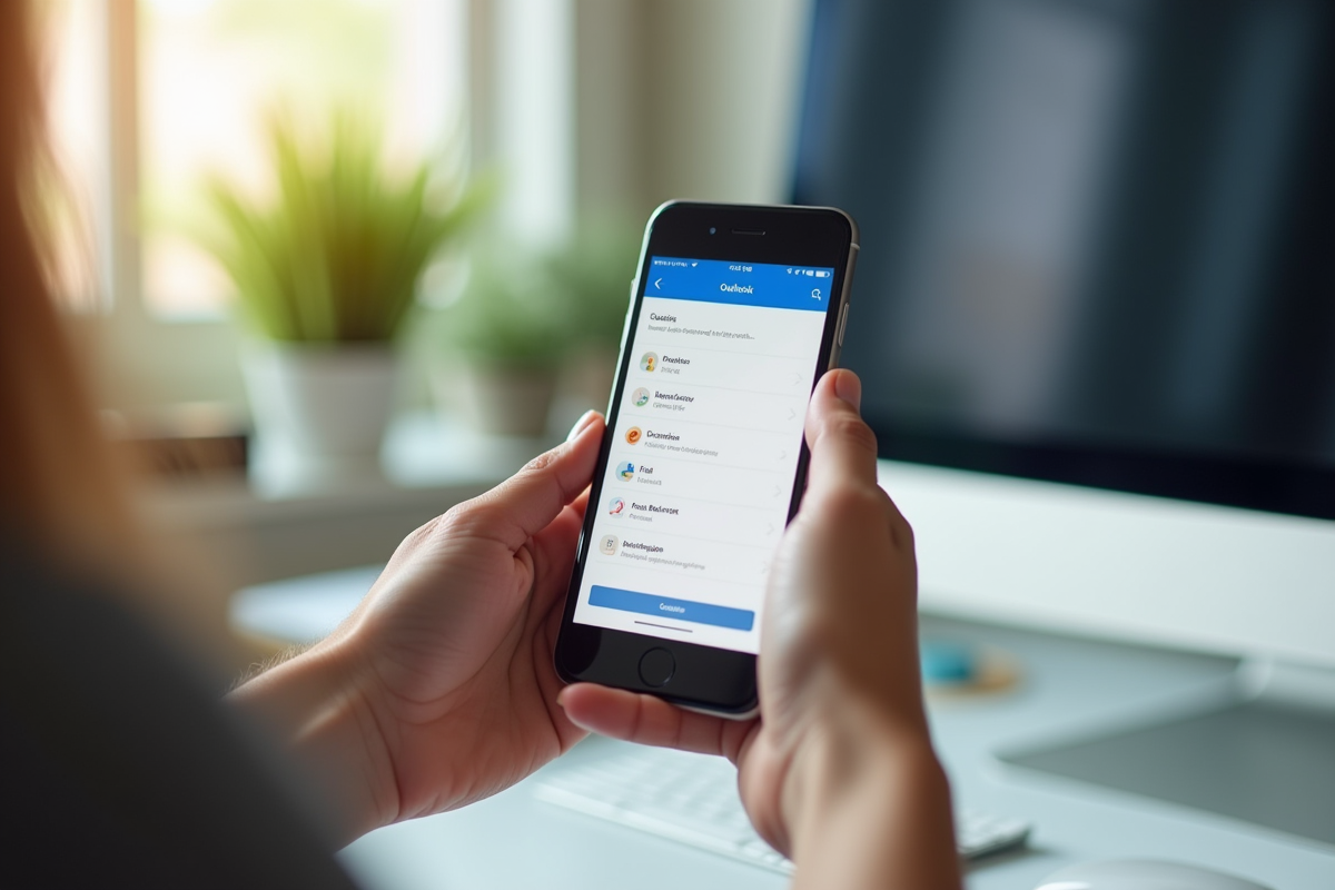Mains tenant un smartphone avec configuration Outlook