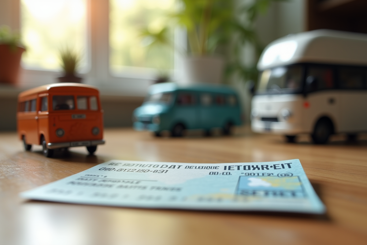 Permis de conduire français moderne avec modèles de véhicules sur une table en bois