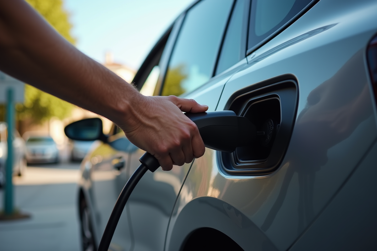 Main tenant une prise de charge hybride voiture en ville