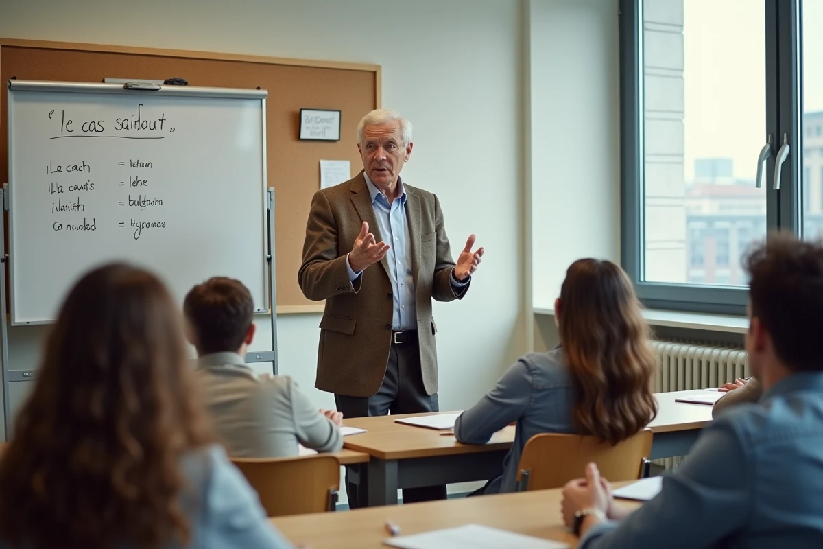 Professeur de langue expliquant une expression à des étudiants