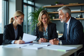 Groupe de professionnels analysant des rapports ESG et SRI