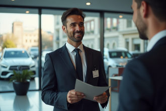 Vendeur professionnel dans un showroom de voitures de luxe