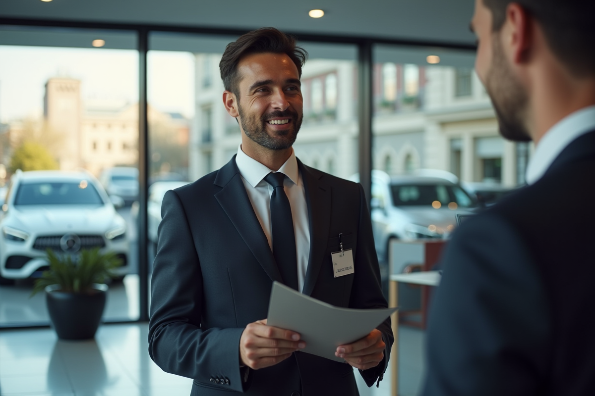 Vendeur professionnel dans un showroom de voitures de luxe